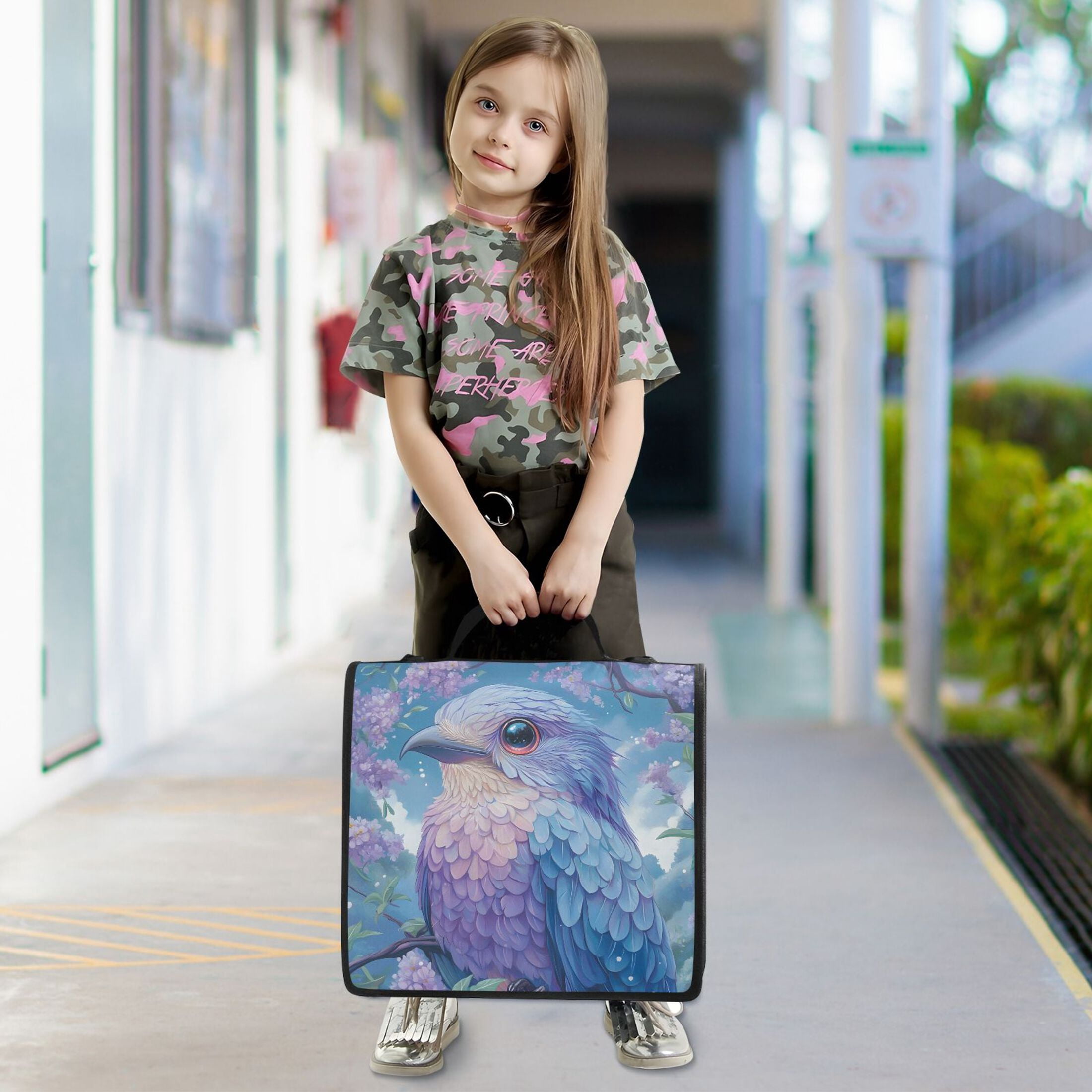 3 Ring Zipper Binder with Shoulder Strap Waterproof Trapper Keeper 2 Inch D-Ring 500 Sheets Capacity Blue Purple Bird and Flower