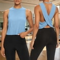 thumbnail image 4 of cocolona Womens Summer Workout Tank Tops Outdoor Lightweight Backless Yoga Shirts Sleeveless Crew Neck Solid Color Tees Blouses, 4 of 5