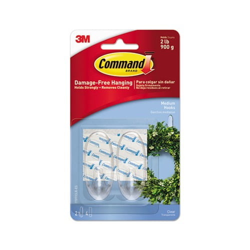 Clear Hooks and Strips Plastic, Medium, 2 Hooks and 4 Strips/Pack
