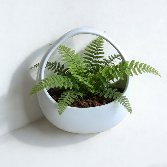 Meitianfacai Flower Pot, Ceramic Wall Mounted Flower Pot, White Matte Hanging Planter with Irregular Notch Design, Indoor Plant Pot for Home Wall Decor