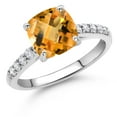 thumbnail image 2 of Gem Stone King 10K White Gold Yellow Citrine and White Lab Grown Diamond Engagement Ring for Women (2.20 Cttw, Cushion Checkerboard 8MM, Gemstone November Birthstone, Size 7), 2 of 4