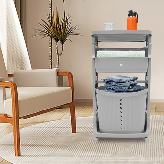 Modern Grey Portable Laundry Baskets, Laundry Hampers 17*11.4*31in 3-tier Rolling Storage Cart Laundry Baskets