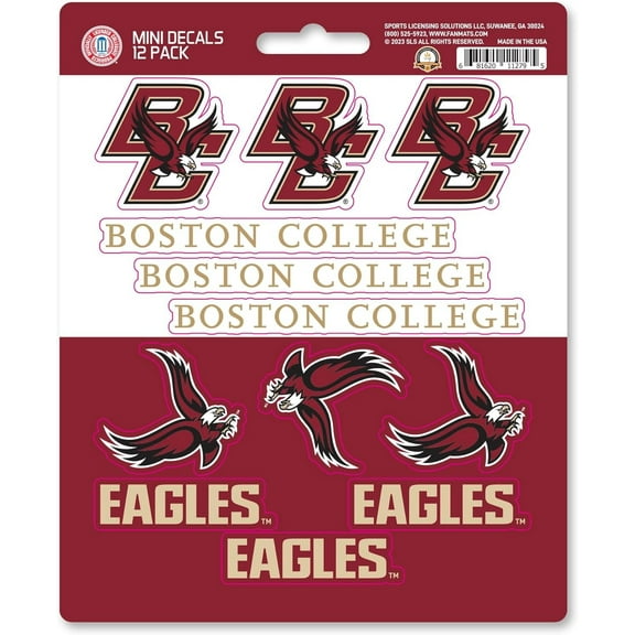 Boston College Eagles 12-Piece Mini Decal Sticker Set, 5x6 Inch Sheet, Gift for football fans for any hard surfaces around home, automotive, personal items