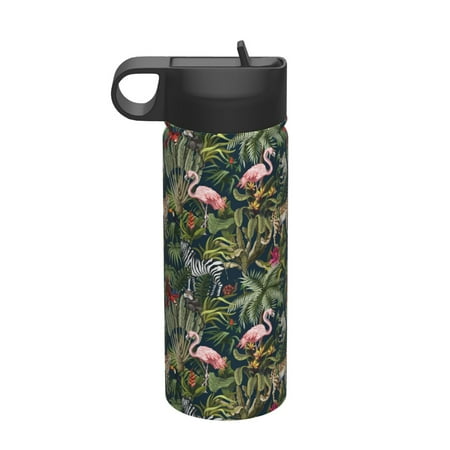 

Salouo Flamingos And Palm Leaves Pattern 18 oz Water Bottle With Straw Stainless Steel Sports Water Cup Flask Wide Mouth Travel Thermal Mug for Home Office Car