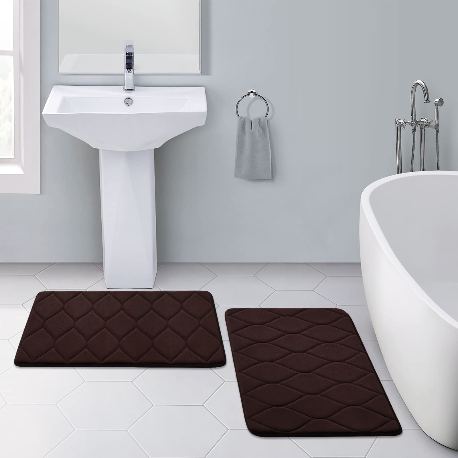 Smiry Memory Foam Bathroom Rugs, Ultra Soft & Non-Slip Bath Mat, 20"x32", Coffee