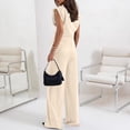 thumbnail image 5 of MSJUHEG Two Piece Sets for Women Dressy Beach Sets for Women Lounge Sets for Women Sleeveless Round Neck Tank Tops Beach Vacation Clothes for Women Tank Crop Top Wide Leg Pants Set Beige L, 5 of 6