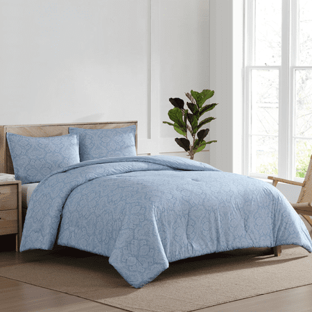 Stearns and Foster Milano 3 Piece Comforter & Sham set, Chambray Blue, King Size