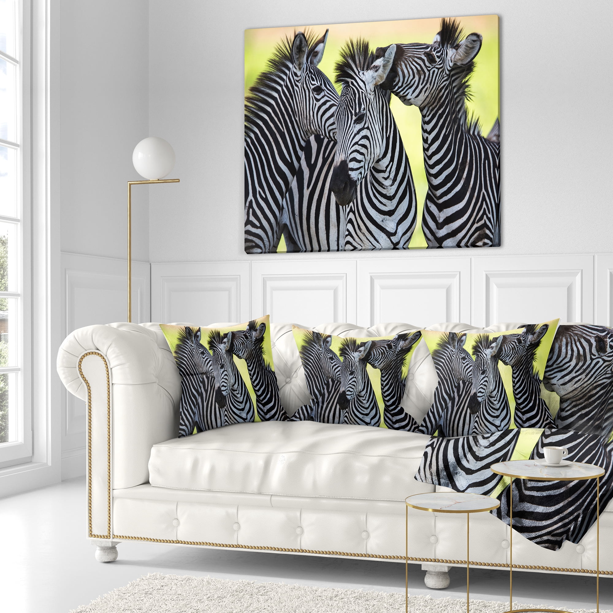 Designart Zebras Socializing and Kissing - African Throw Pillow - 16x16