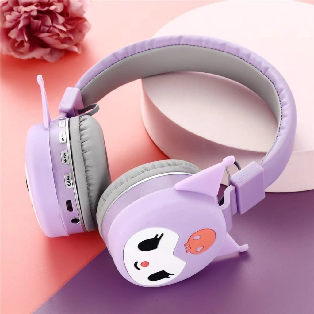Sanrio Kuromi Wireless Bluetooth Headsets Cartoon with Mic Foldable Lightweight Earphone for Phones Laptop