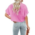 thumbnail image 3 of Womens Short Sleeve Button Down Cropped Shirts Lapel Blouse, 3 of 4