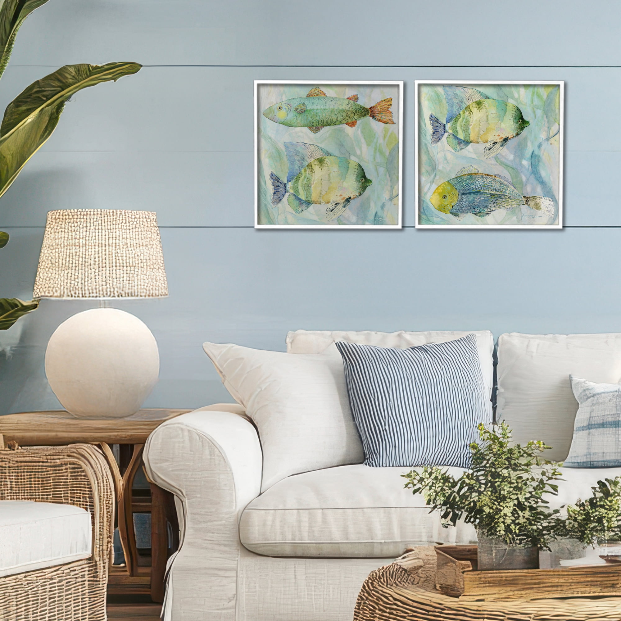 Stupell Industries Sweet Fish Aquatics 2 Piece White Framed Giclee Art Set, design by Lorenzo Collective