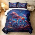 thumbnail image 2 of Homewish Cute Fungus Plants Bed Spread Queen,Watercolor Botanical Mushrooms Queen Coverlet Set,Blue Orange,Navy Blue Reversible,3-Piece, 2 of 7