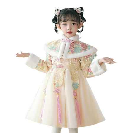 

Toddler Girls Casual Dresses Long Sleeve New Year Thicken Warm With Coat 2Pcs Children Kids Dress Little Girl Clothes