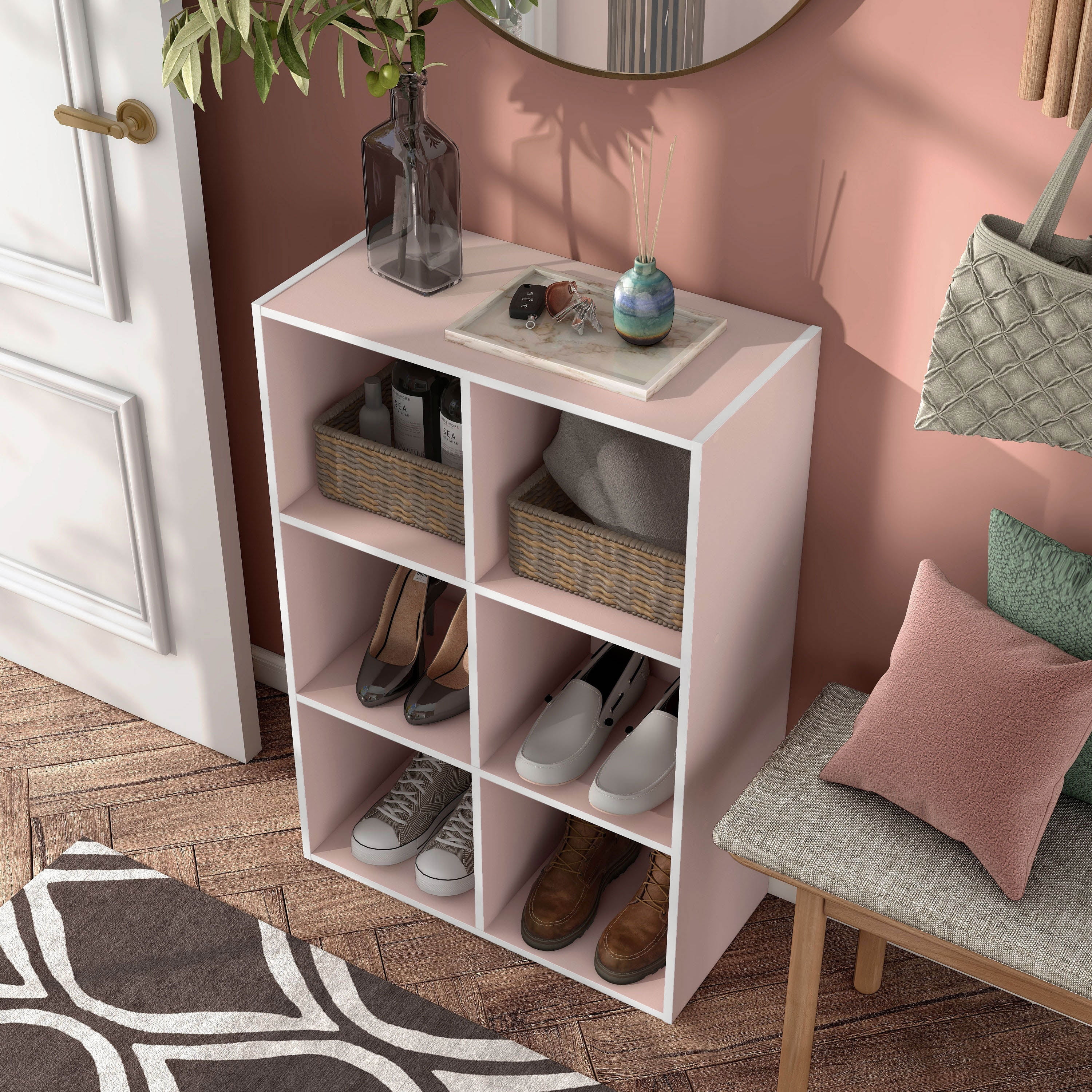Furniture of America Brooks Stackable 6-Cube Wood Light Pink Kids Bookcase
