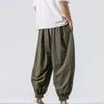 thumbnail image 4 of BXINGOHAI Men's Casual Ankle Length Pants Cotton Linen Breathable Harem Pants Elastic Waistband Pants 2024 Outdoor Daily Workout Pants With Drawstring Sale Army Green,L, 4 of 4