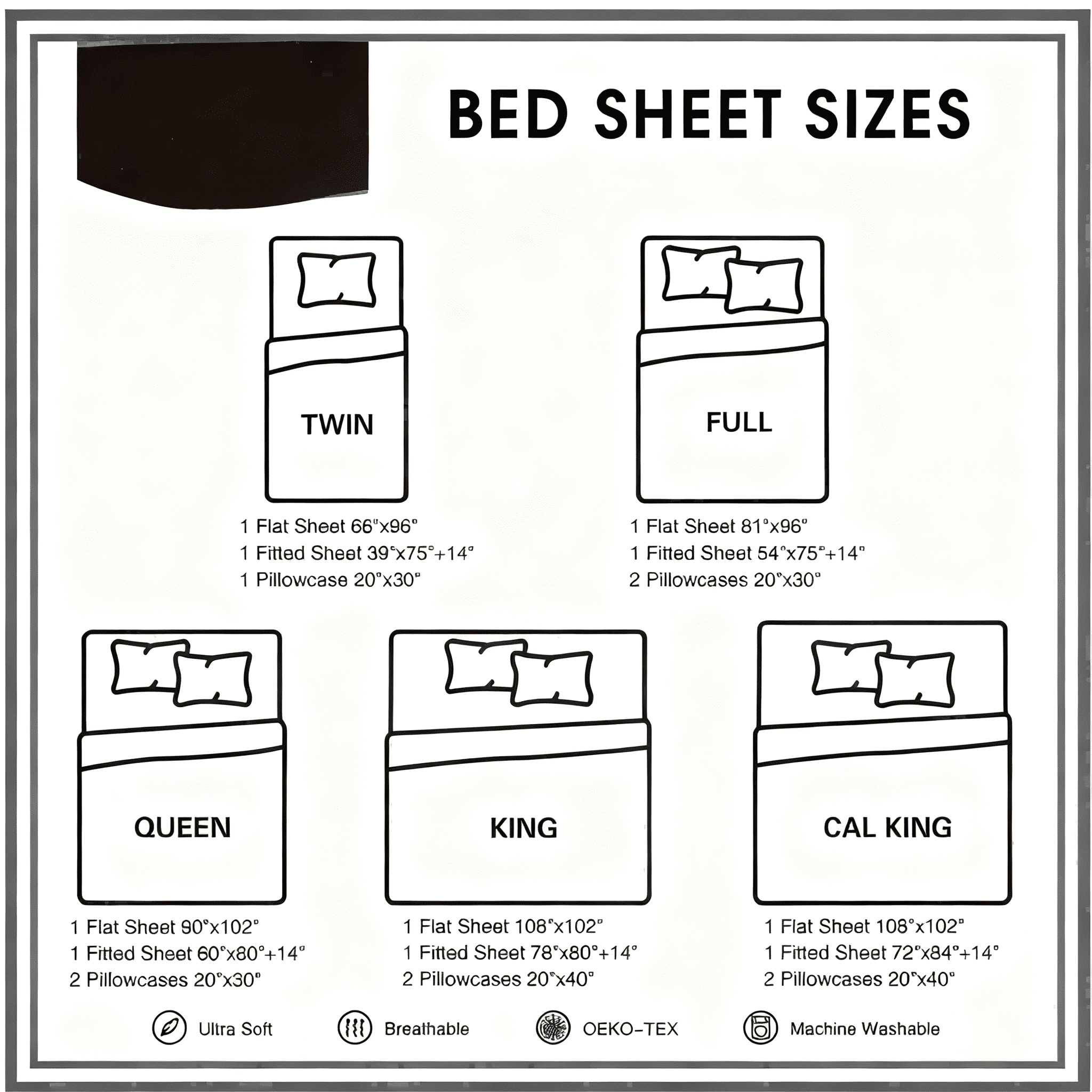 4-Piece Set Bed Sheets, Bedding with Fitted Sheet, Flat Sheet & Pillowcases