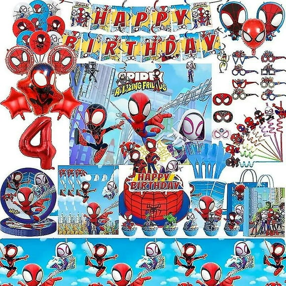 Spidey And His Amazing Friends Birthday Party Decoration Spiderman Theme Tableware Cup Plate Spidey Balloon Supplies For Kids Size 12pcs masks