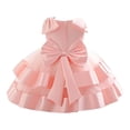 thumbnail image 3 of JAJAHO Flower Girl Satin Dress With Bow Design Sleeveless Mesh Layered Puffy Wedding Birthdary Gown 6M-3Y, 3 of 8