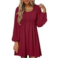 thumbnail image 1 of Robe pour Femmes, Robe Décontractée à Manches Longues et Col Rond, Robe en Polyester Couleur Unie pour Usage Quotidien, 1 of 6