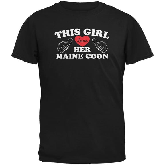 Valentines This Girl Loves Her Maine Coon Black Adult T-Shirt - 2X-Large