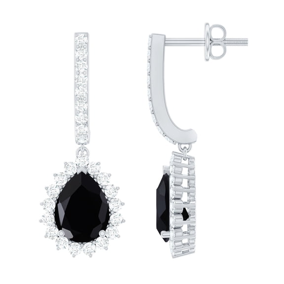 Rosec Jewels Black Onyx Drop Earrings with Moissanite, Black Onyx Teardrop Earrings, Black Onyx Bridal Drop Earrings, December Birthstone Earrings, 925 Sterling Silver