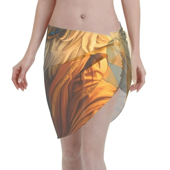 KLL Prairie Meditating Lion Print Women's Sarong Coverups Short Bathing Suit Wrap Skirt Beach Wrap Swimsuit Cover Ups