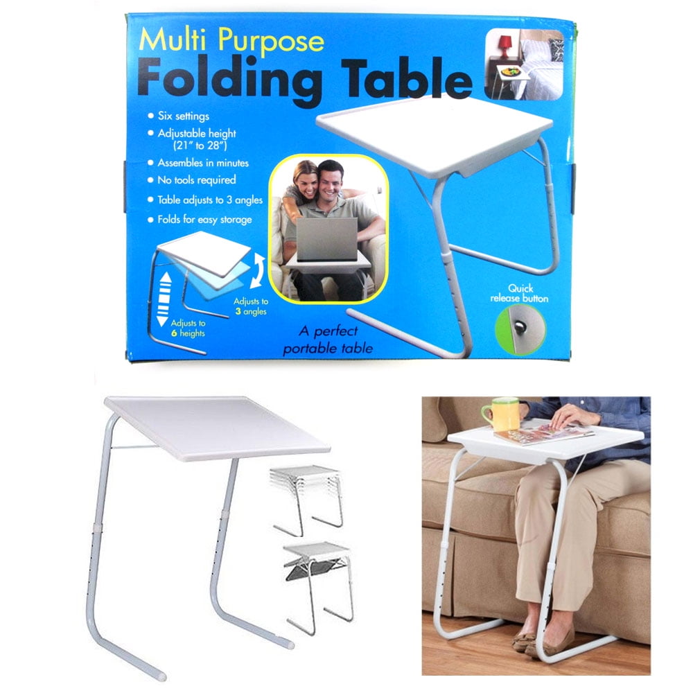 Folding Table Adjustable Desk Tray Cup Holder Eat Work Foldable Under Sofa Bed