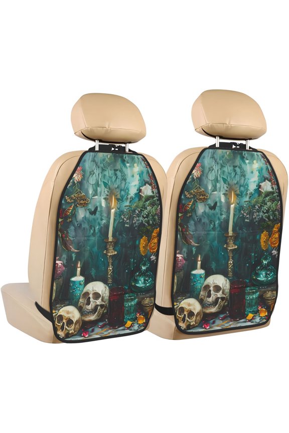 Baroque Floral Still Life Print 2 Pack Car Kick Mat Seat Cover Back Protector Mat with Pockets for Organizer Backseat Protector and Storage Anti Kick Pad for Vehicles