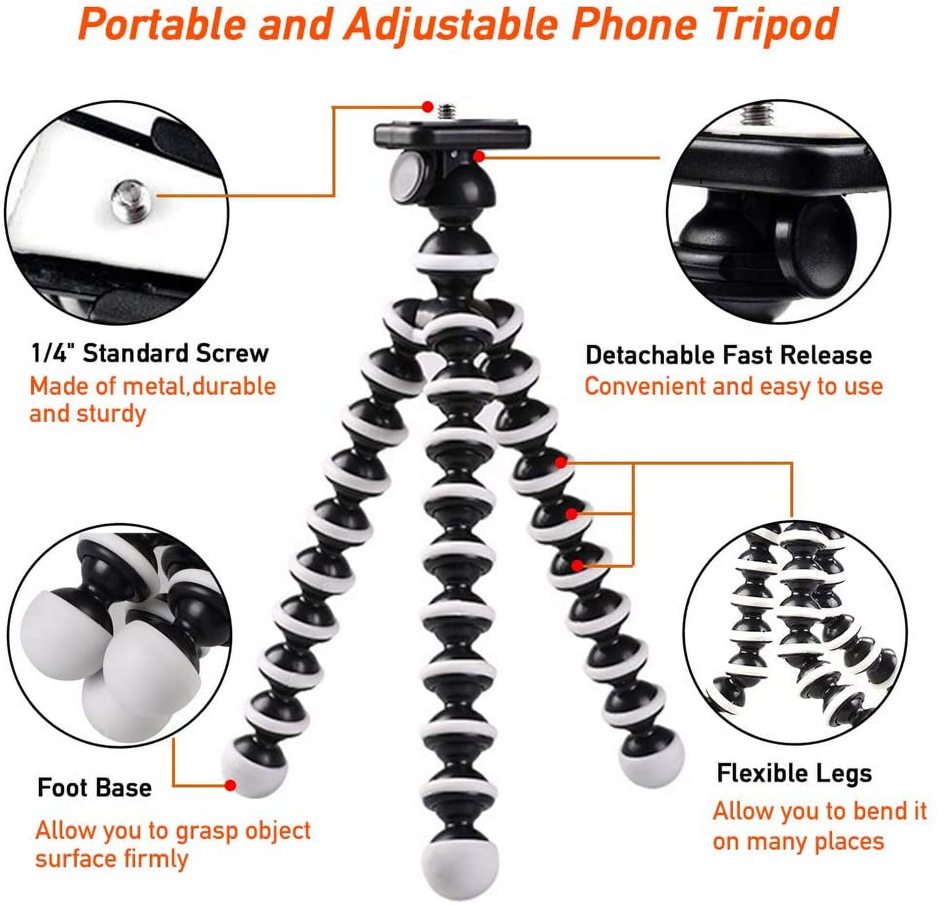 Phone Tripod, Portable Cell Phone Tripod Camera Tripod Stand with Wireless Remote Flexible Tripod Stand Compatible for iPhone 11 Pro Xs MAX XR X SE 8 7 6S Plus Samsung Android Phones Gopro Camera - image 4 of 7