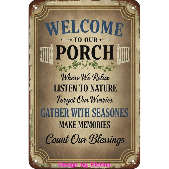 Retro Metal Tin Sign Welcome Porch Rustic Sign, Pub Club Cafe Bar Home Art Decor 8x12