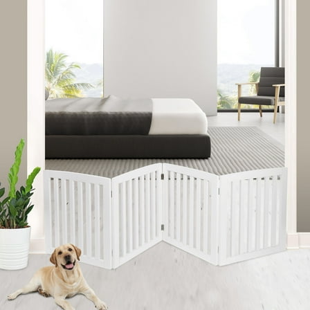 ZENSTYLE Foldable Pet Fence Home Entryway Doorway Indoor Dog Fence Pet Gate 4 Panels with Protector Feet MDF White