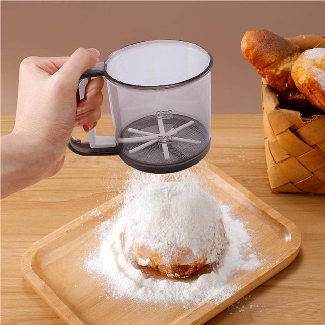 Flour Sifter with Hand Press Stainless Flour Flour Sifter Sifter Flour Steel Double Layers Sieve Baking Sieve Cup Kitchen Baking Tool
