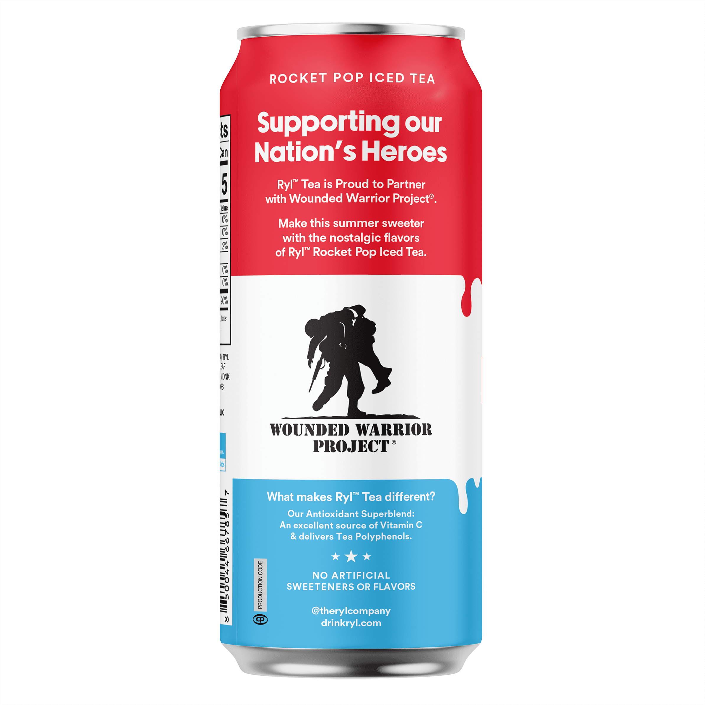 (12 pack) Ryl Iced Tea Rocket Pop, Zero Sugar Antioxidant Tea, Cherry Lime Blue Raspberry Flavor, 16 fl oz Ready-to-Drink Can