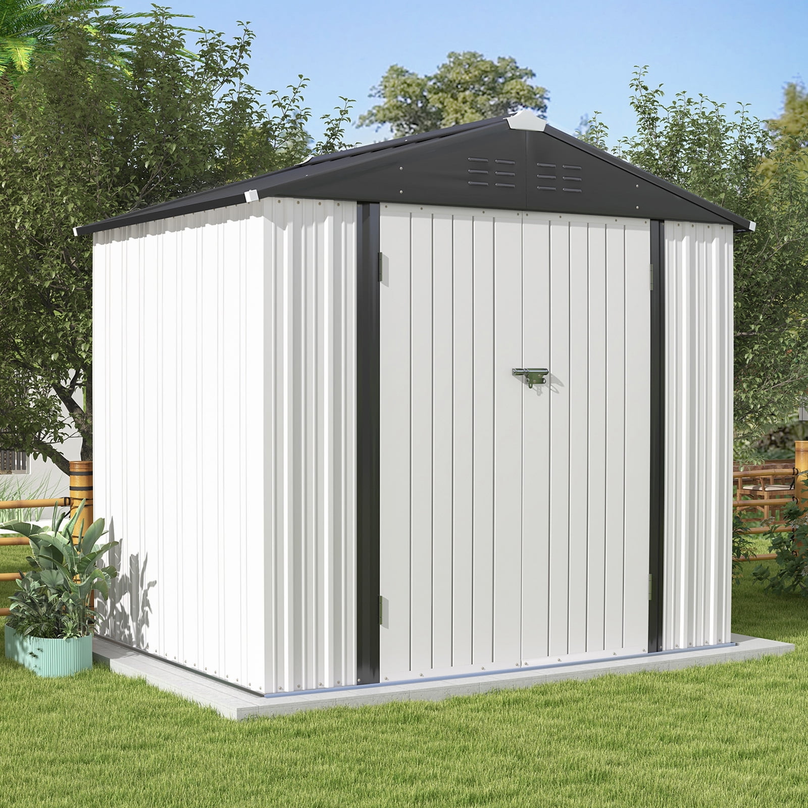 Patiowell 8 x 6 ft. Outdoor Metal Storage Shed, Galvanized Steel Garden