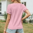 thumbnail image 6 of Fesfesfes Women's V-Neck Tops New Eyelet Embroidered Short Ruffle Sleeve T-shirt Breathable Fabric Casual Loose Front Tie Hem Tee, 6 of 7