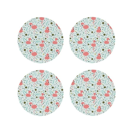 

Coasters Set of 4 - Cute Flamingo Drink Coasters for Tabletop Protection Leather Coasters for Living Room Decor and Housewarming Gift Round Shape