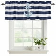 thumbnail image 2 of 2 Panels Navy Blue Stripe Nautical Valance for Windows, Aqua Anchor Summer Coastal Light Filtering Kitchen Curtains, Rod Pocket Window Treatment Curtain Valances for Living Room Bedroom, 42"x12", 2 of 9
