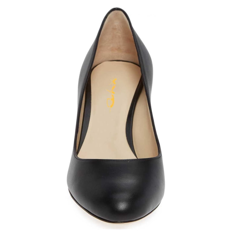 XYD Women's Fur Ball Slip On Pumps – Chunky Mid Heel Comfy Shoes For Office, Casual & Daily Wear
