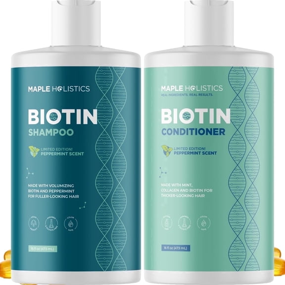 Maple Holistics Biotin Shampoo & Conditioner Set, Sulfate Free Hair Care Duo, 2 Pack