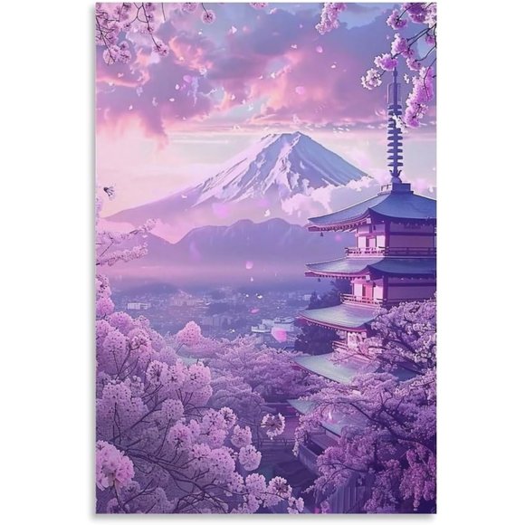 Garden Perspective Painting Canvas Art Panel Mount Fuji Scenery Picture Art Frame Modern Poster Decorative Painting Canvas Decor Room Decor 12x16 inch Unframed