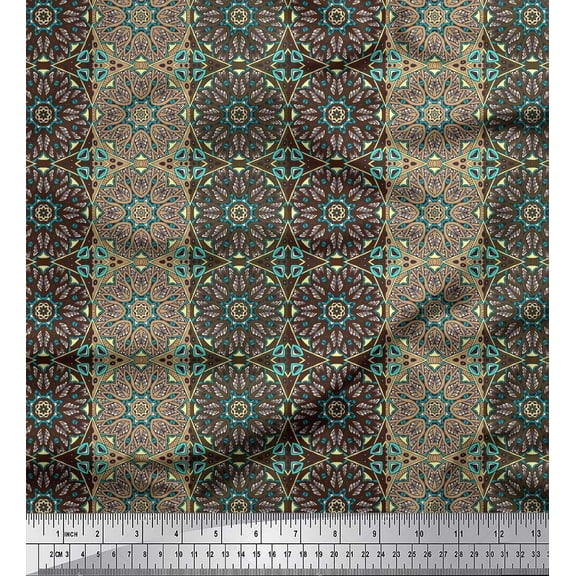 Soimoi Cotton Duck Fabric Stripe & Mandala Kaleidoscope Printed Craft Fabric by the Yard 42 Inch Wide