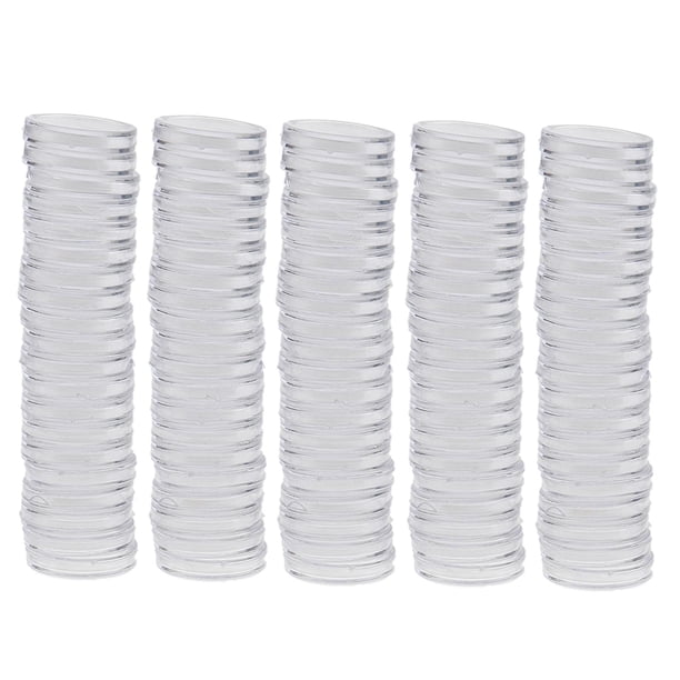Pack de 100 cápsulas redondas transparentes protector de caja de almacenamiento 30mm perfke Cápsulas de monedas