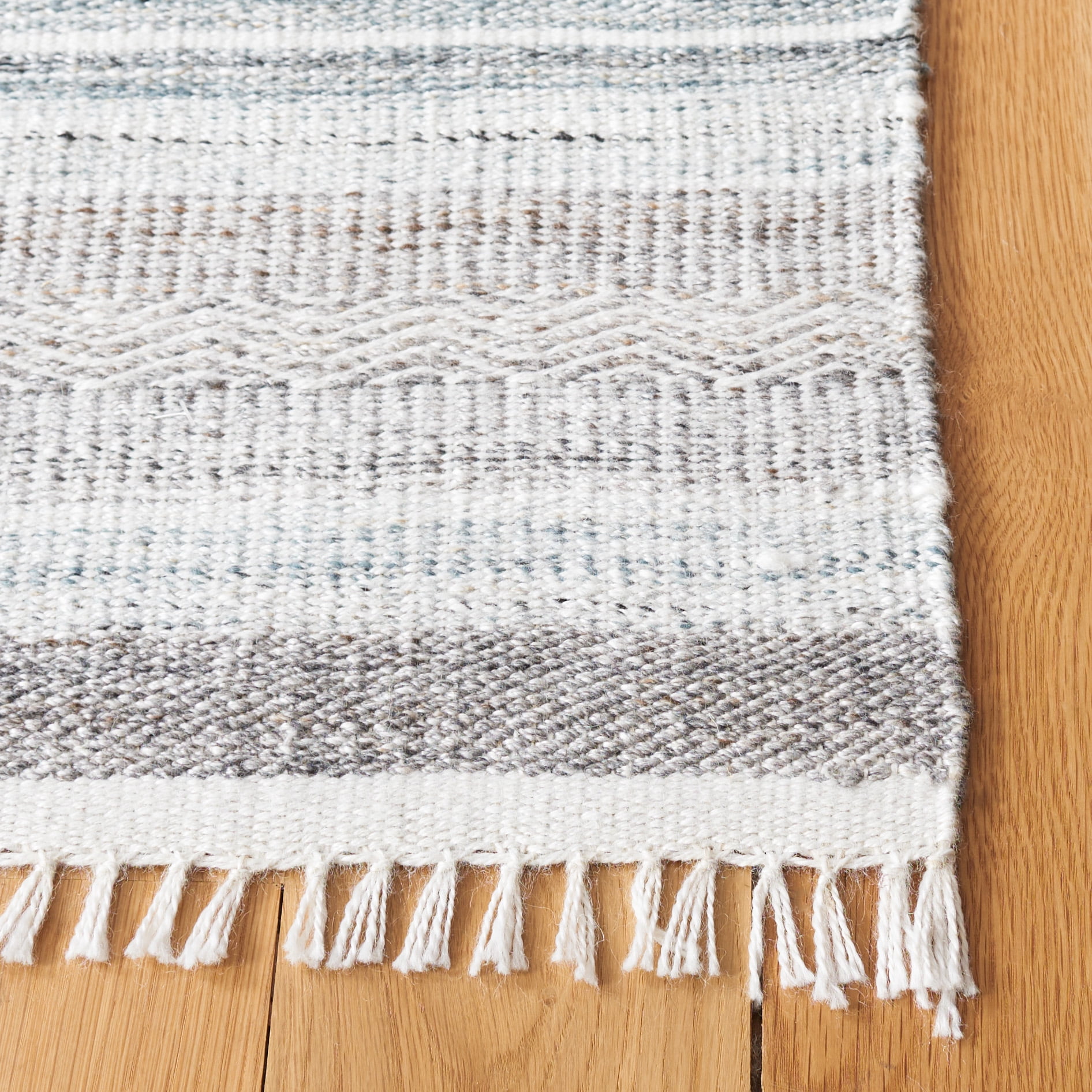 SAFAVIEH Kilim Malena Striped Polyester Area Rug, Ivory/Grey, 6' x 6' Square