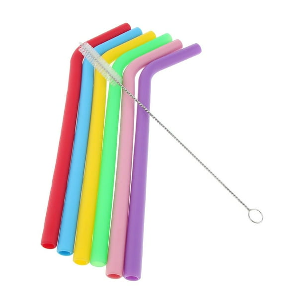 6 pajitas plegables de silicona para beber, con ventosa, para exteriores, con cepillo de limpieza, un gran regalo para Color puro