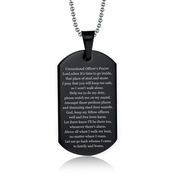 Correctional Officer Keychain Necklace for Men Women,Stainless Steel Corrections Officer Prayer Engraved Dogtag Military Pendant Jewelry C.O. Prayer Gift