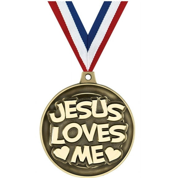 Jesus Loves Me Medals, 2" Gold Diecast Jesus Loves Me Medal Award 1 Pack