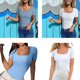 thumbnail image 2 of Short Sleeve Bodysuit Comfortable and Eye Catching Women's Square Neck Bodysuits Party Wear Nightclub Outfit brown L, 2 of 4