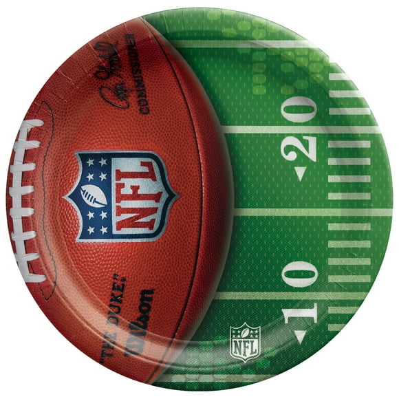 NFL Drive Football Party Tableware Round Paper Dinner Plates, 8 CT, 10.5", Green Brown