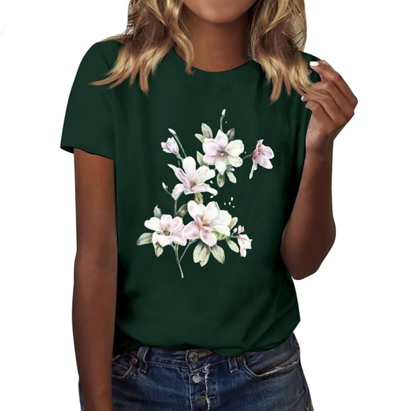 YLHFASHION Womens Graphic T Shirt Vintage Floral Shirt Flower Tee Fall Shirts Clearance Women's Short sleeve T-shirt
