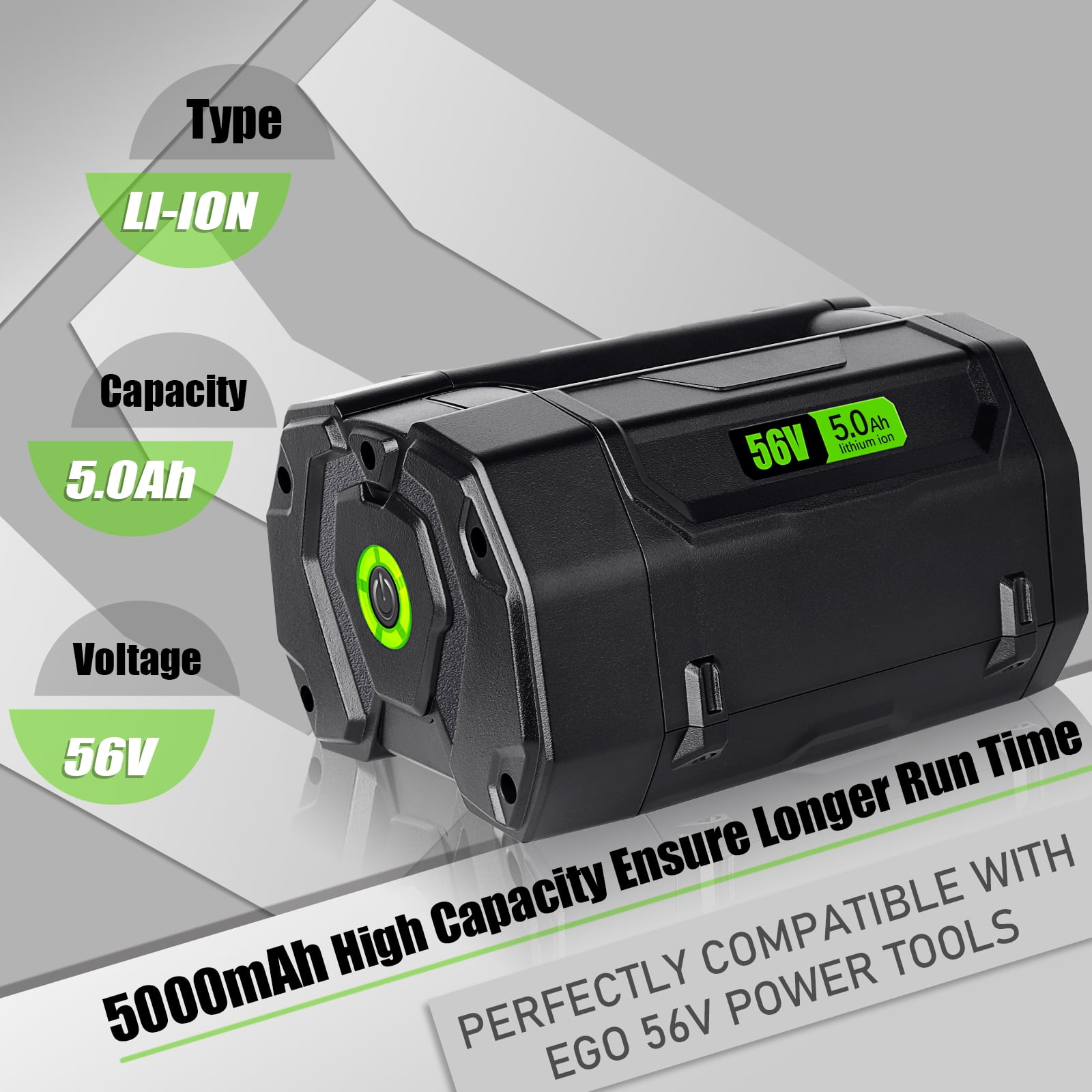 TenHutt 5.0Ah  Replacement  For Ego 56V Battery Lithium-Ion Compatible With All 56V Power Tool BA2800 BA4200 BA1400 CS1604  HT2400 LB6504 LB5804